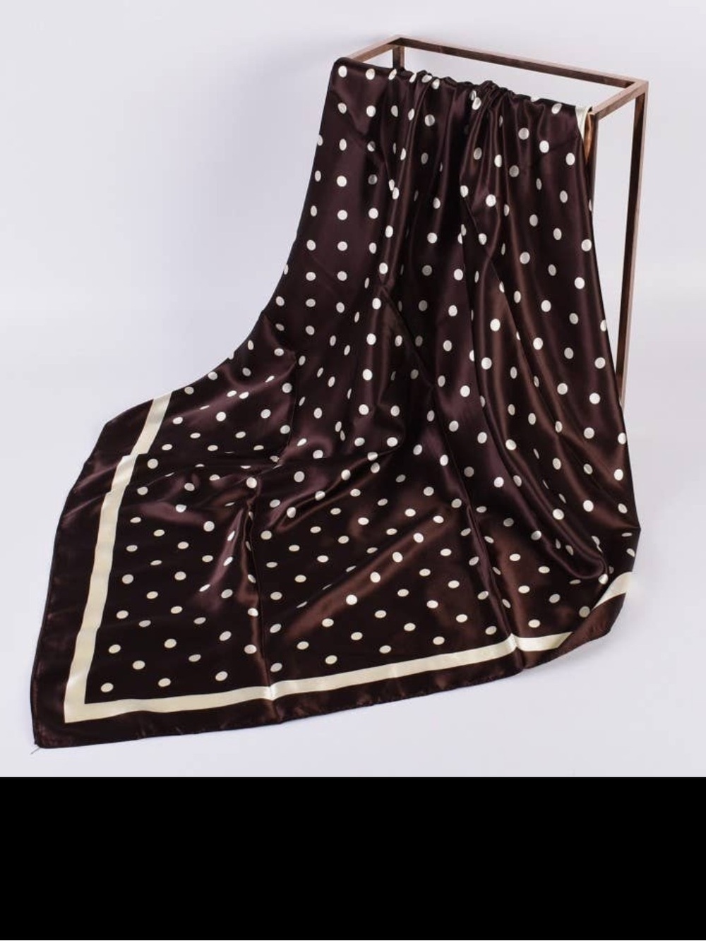 Polka Dot Satin Scarf - Brown and Cream